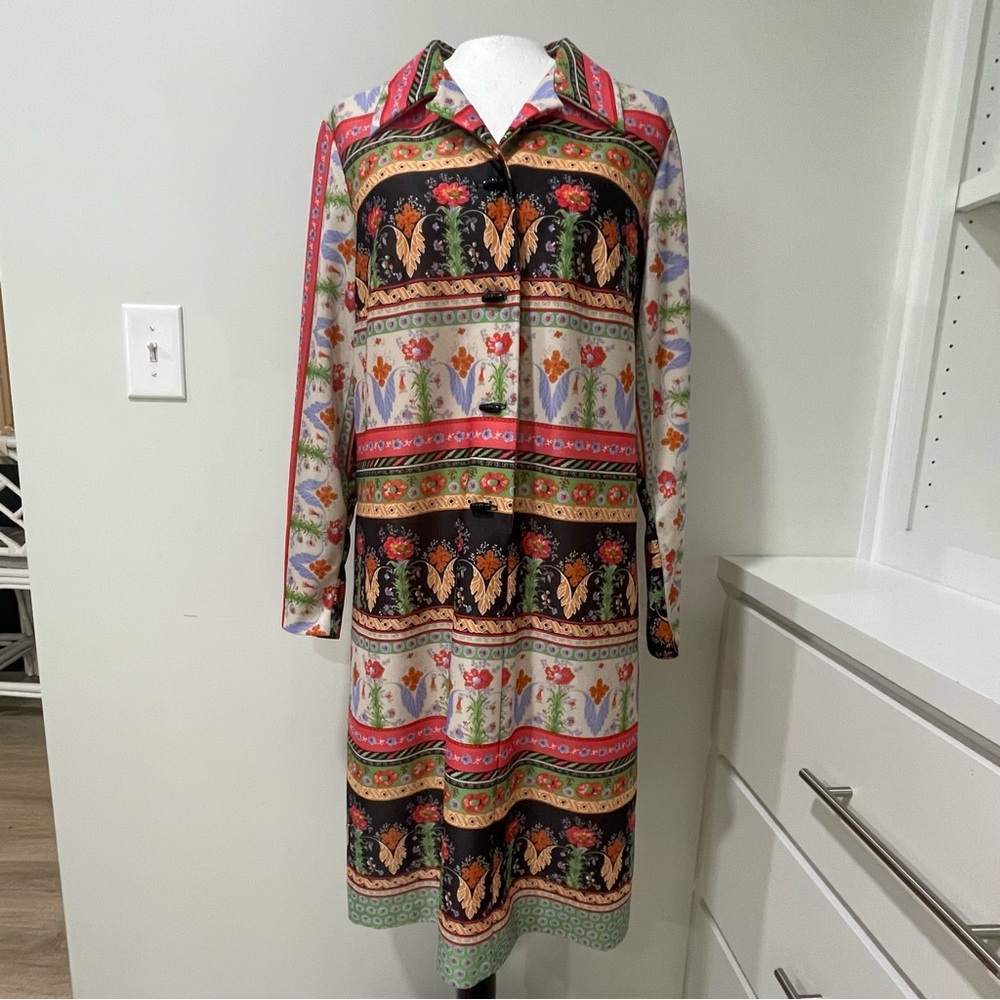 Vintage 1970s Colorful Dress Boho Retro Long Sleeve Unique Handmade Bold Grandma
